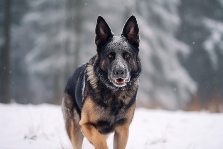 冬季雪地中的德国牧羊犬高清图片