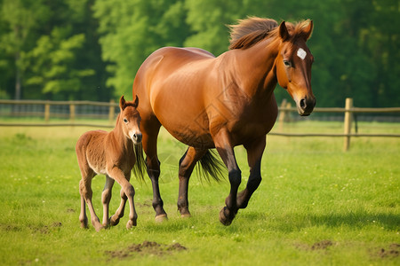 马匹匹母马跟随成年马匹奔跑的马仔背景