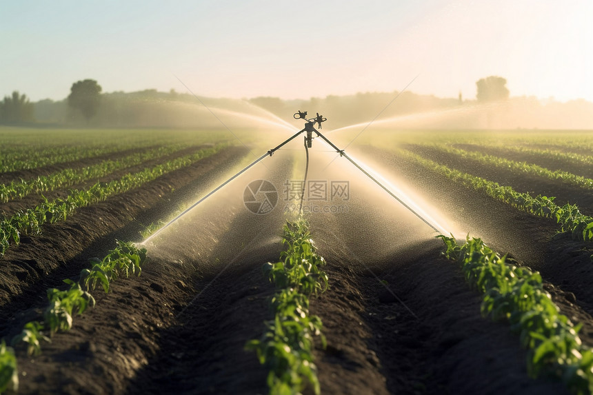 农村种植田的自动化喷水器图片