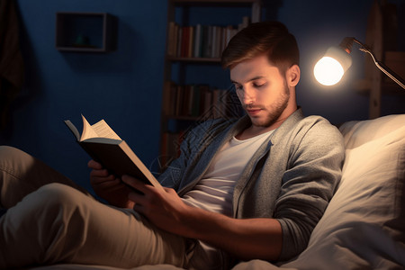 夜晚家庭阅读的男士背景图片
