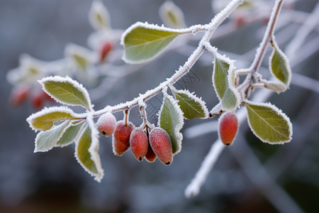 冬季霜冻的罗文树图片