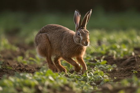 反应灵敏草地上的兔子背景