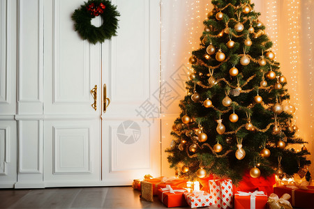 房间里的圣诞树背景图片