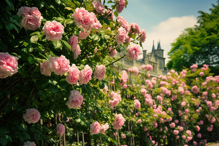 玫瑰花墙粉色城堡墙高清图片