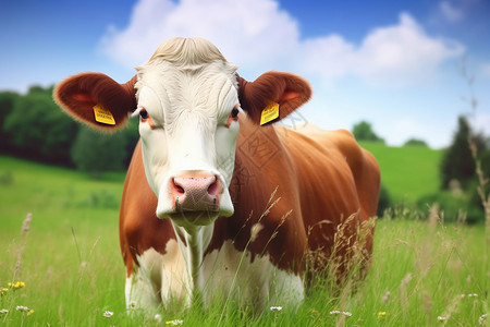 户外草原上棕色的奶牛图片
