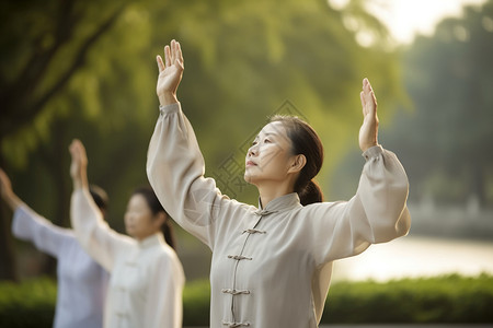 清晨练太极的女子背景图片