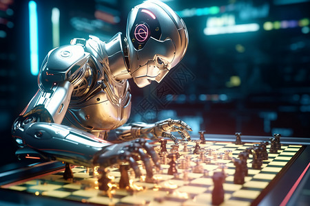 棋盘机器机器人玩国际象棋设计图片