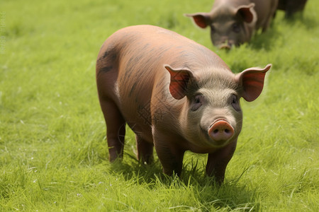草地上的猪牲畜食品高清图片
