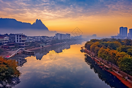 夕阳下的美景背景图片