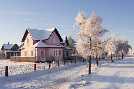 房屋的积雪图寒冷的冬天房屋背景