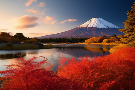 秋天富士山的美丽景观高清图片