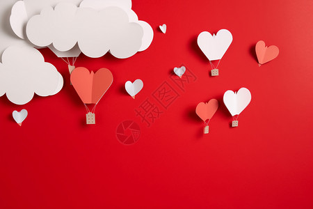 浪漫框创意心形热气球剪纸背景