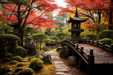 夏季东京园林的美丽景观背景图片