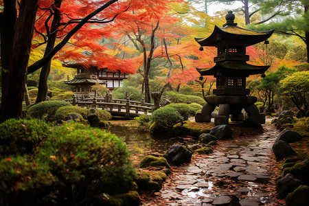 东京园林的美丽景观背景图片