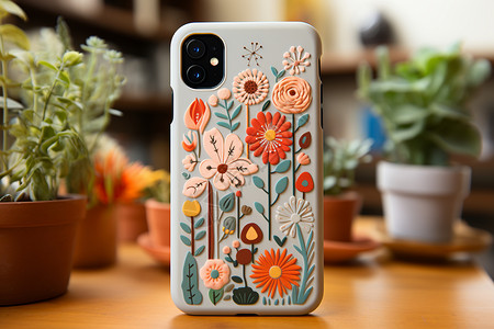 彩色卡通植物手工艺术植物图案手机壳背景