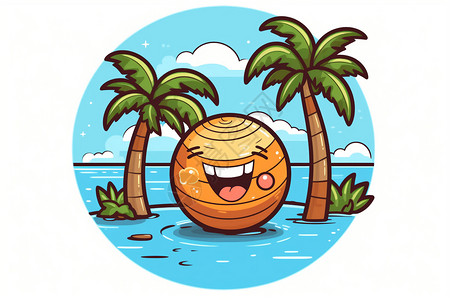 椰子棕榈树热带场景的大椰子贴纸插画