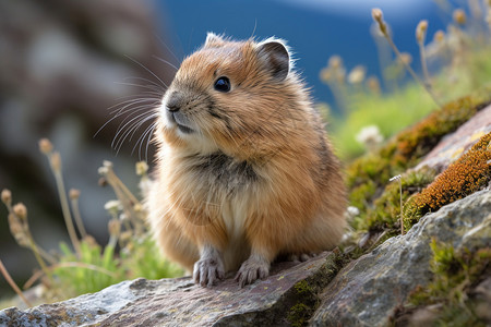 较小的美洲鼠坐着休息的鼠兔背景