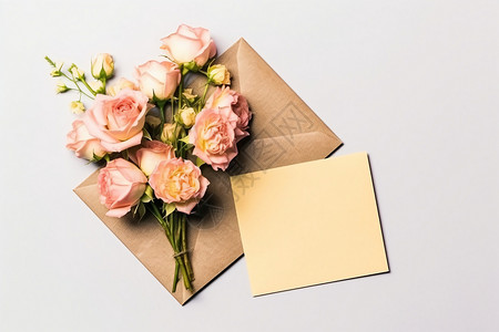 一束玫瑰花和信封背景图片