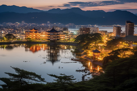 夜幕降临下的日本城市图片