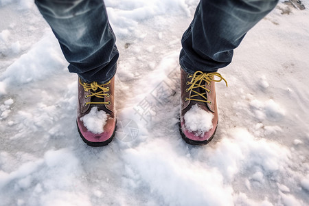 雪中时尚的毛皮靴图片