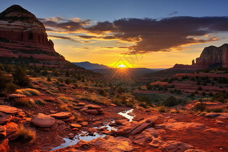 黄昏时亚利桑那州的景观背景图片