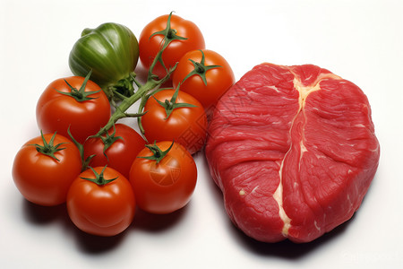 生牛肉和生番茄高清图片