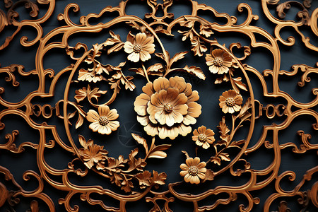 传统的金色花卉浮雕背景图片