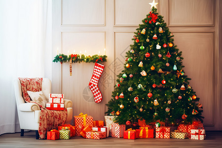 家庭布置家中的圣诞树设计图片