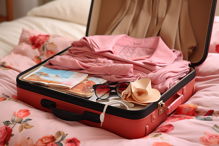 旅行手提箱粉红色公文包高清图片
