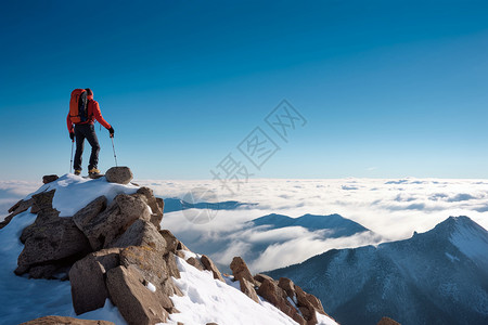 雪山中徒步运动的男子图片