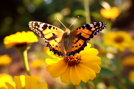 户外美丽的鲜花和蝴蝶背景图片
