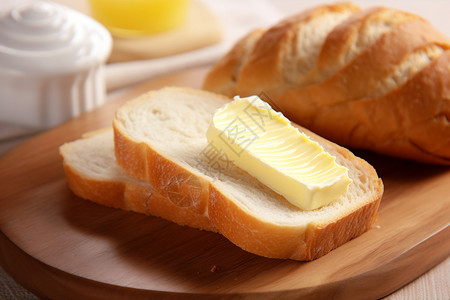 黄油涂抹法式面包背景