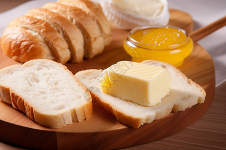 黄油涂抹早餐面包背景