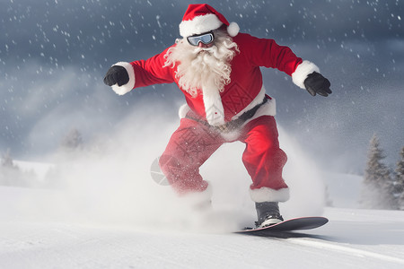 滑雪场中滑雪的圣诞老人背景图片