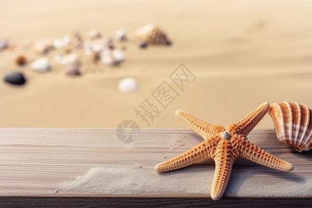 沙滩木板上的海星背景图片