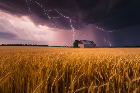 风暴下的小麦田高清图片
