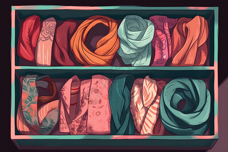 颜色多样围巾手拿盒中的围巾平面插图插画