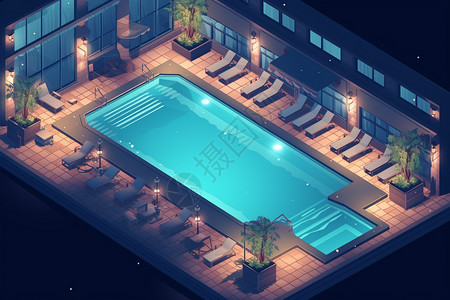 室内游泳池的平面插图背景图片