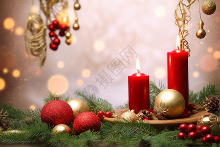 庆祝杉树圣诞蜡烛火焰背景