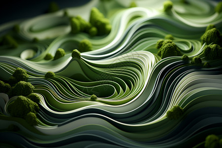 抽象的绿色波浪和复杂的植物图案图片