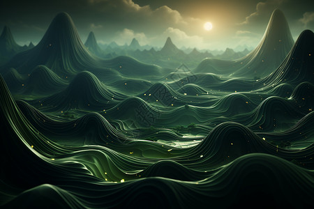 描绘抽象的绿色波浪背景图片