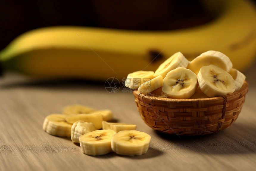 篮筐中的香蕉片图片