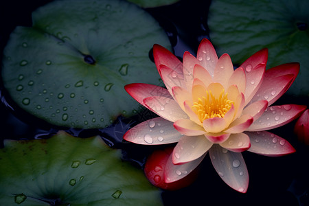 莲叶和莲花盛开沾满雨滴的莲花背景