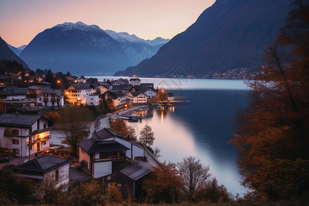 奥地利山脉乡镇的自然景观高清图片