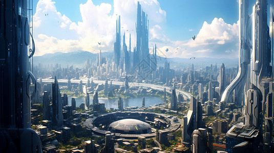 未来派创新科技城市建筑背景图片