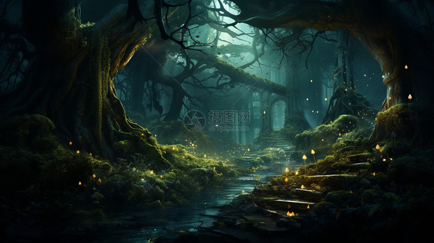 神秘的梦幻森林平面插图图片
