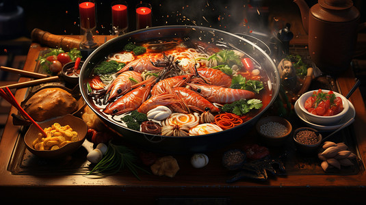 海鲜大锅美味的麻辣海鲜火锅背景