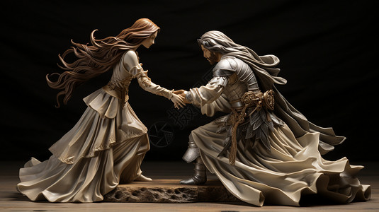 骑士雕塑中世纪恩爱的夫妻模型插画