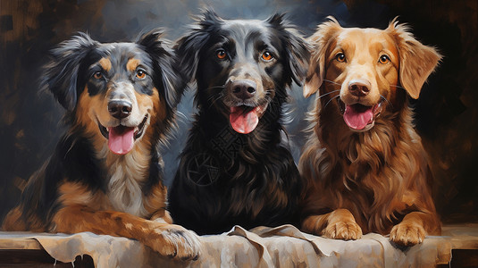 油画风格的可爱狗狗插图图片