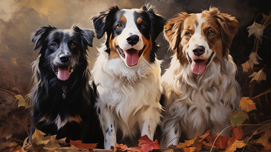 户外可爱狗狗的油画插图背景图片